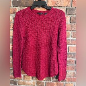 Jeanne Pierre womens crewneck basket weave rounded hem sweater red small